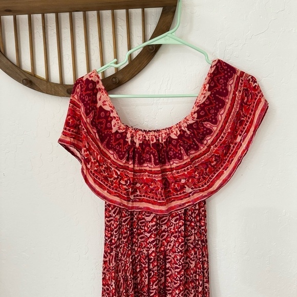 Nightcap Clothing Samba Gown Sunrise Print Red Pink Smocked Waist Tassel Size 2 - Picture 8 of 12